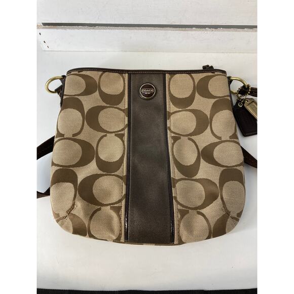 COACH F21905 MEDIUM TAN, BROWN SIGNAUTE CANVAS CROSSBODY BAG - Picture 2 of 16